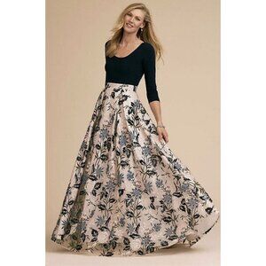 NWT BHLDN Maxi Gown Gianni Dress Embroidered Floral Sequins Navy Bodice Skirt